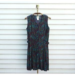 Vintage 90s Bentley Blue Green Purple Paisley Midi Dress